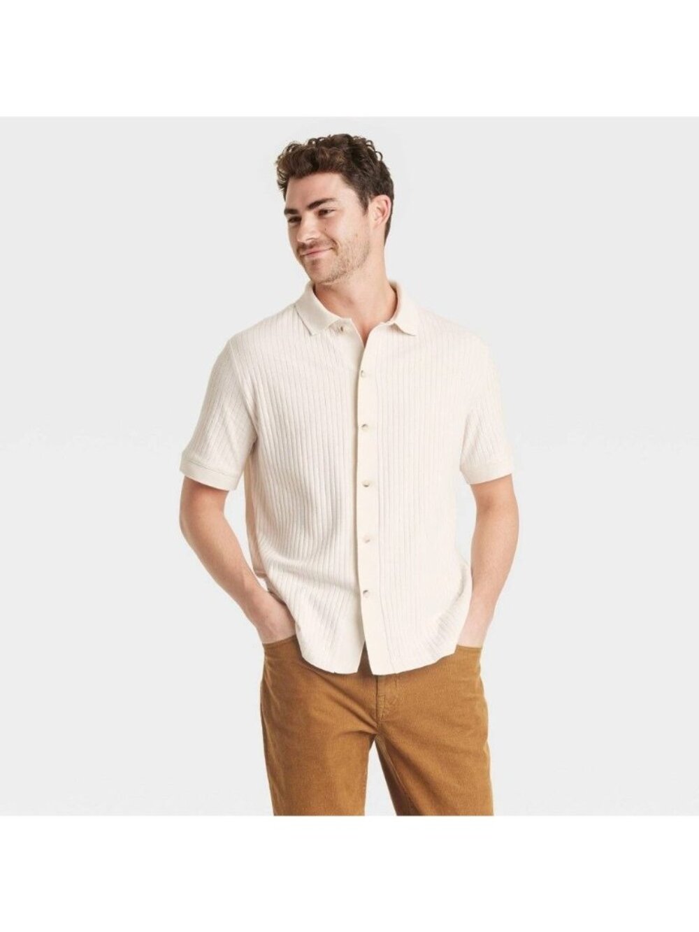 NWT Men's XL Full Button Polo Shirt - Goodfellow & Co in Ivory MSRP $17